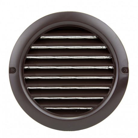 Grilă de ventilație circulară din PVC cu flanșă și plasă anti-insecte Ø 125 mm, maro