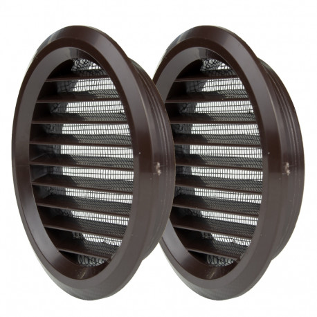 Grilă de ventilație circulară din PVC cu flanșă și plasă anti-insecte Ø 80 mm, maro (2 buc.)