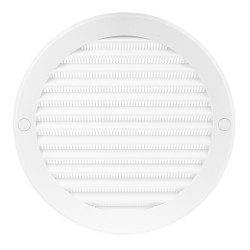 Grilă de ventilație circulară din PVC cu flanșă și plasă anti-insecte plastică Ø 125 mm, alb