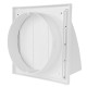Grila de ventilație PVC cu clapetă antiretur și flanșă cu protecție vănt și ploaie 187x187 / Ø 150 mm, albă